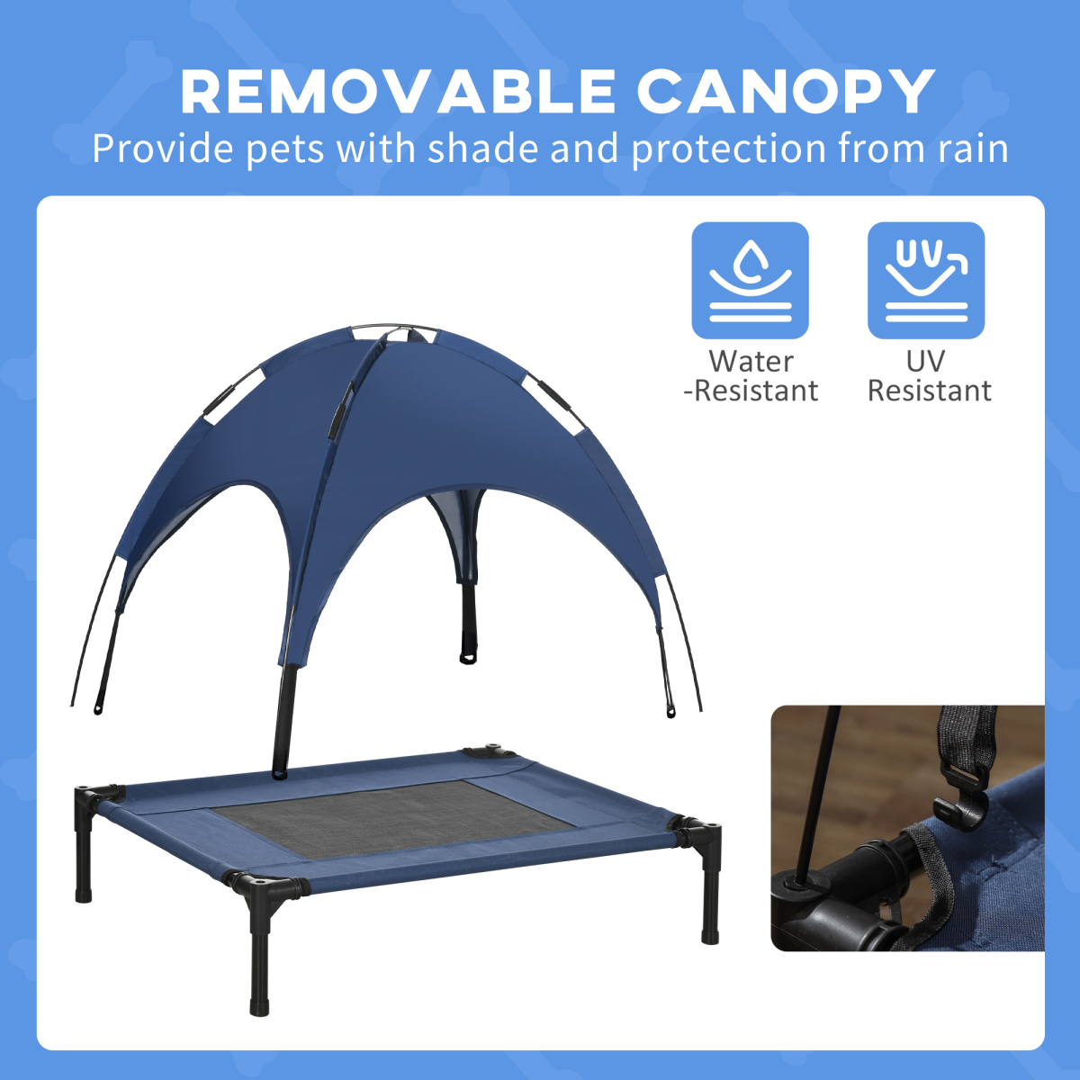 PawHut 76cm Elevated Dog Bed with UV Protection Canopy & Travel Bag – Raised Cooling Pet Cot, Blue