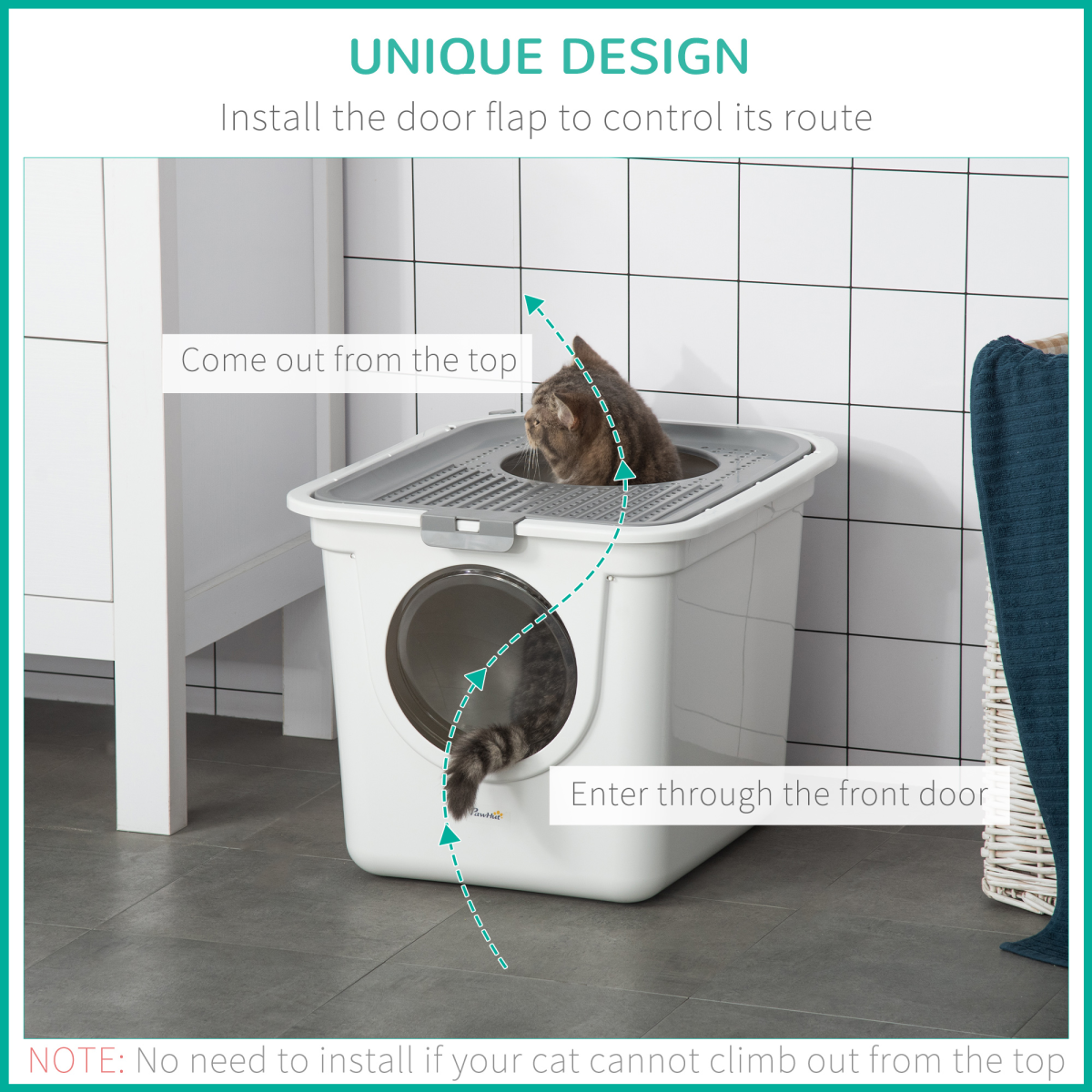 Pawhut Cat Litter Box with Front Entrance, Top Exit & Scoop – Enclosed Pull-Out Tray Toilet, White