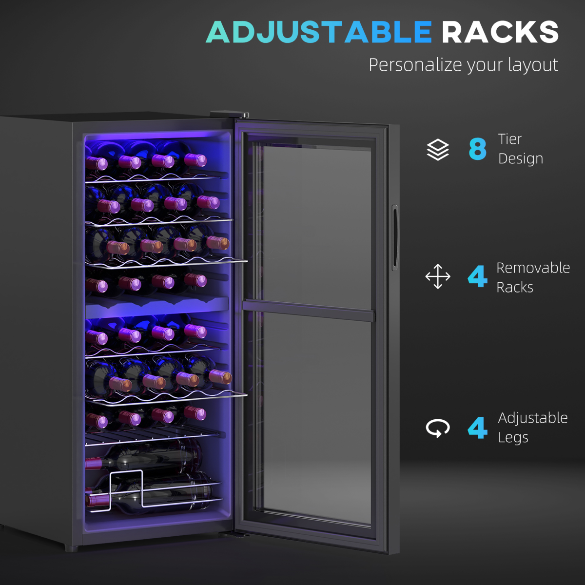 HOMCOM 86L Dual Zone Wine Cooler with Touch Control and 32-Bottle Capacity – Glass Door, Black