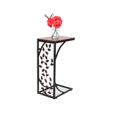 Leaf Pattern Iron Side Table with MDF Top – Compact Coffee & End Table for Small Spaces, Brown & Gold