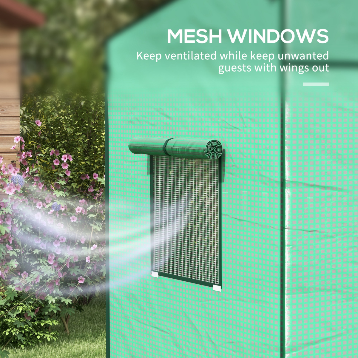 Outsunny Lean-to Walk-in Wall Greenhouse with Roll-Up Door, 2 Mesh Windows & UV-Resistant PE Cover, Green