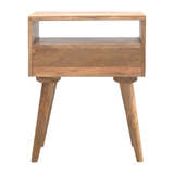 Artisan Furniture Solid Mango Wood Modern Bedside Table with 1 Drawer & Open Shelf – Oak-ish Finish, Beige