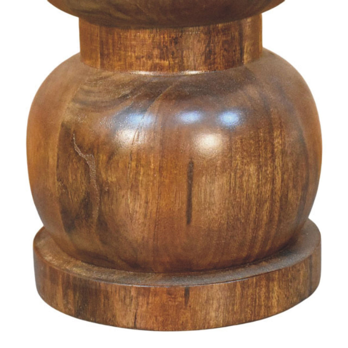 Artisan Furniture Solid Wood Marble Top Bulla Side Table with Stacked Rounded Base – Accent Table, Brown & White