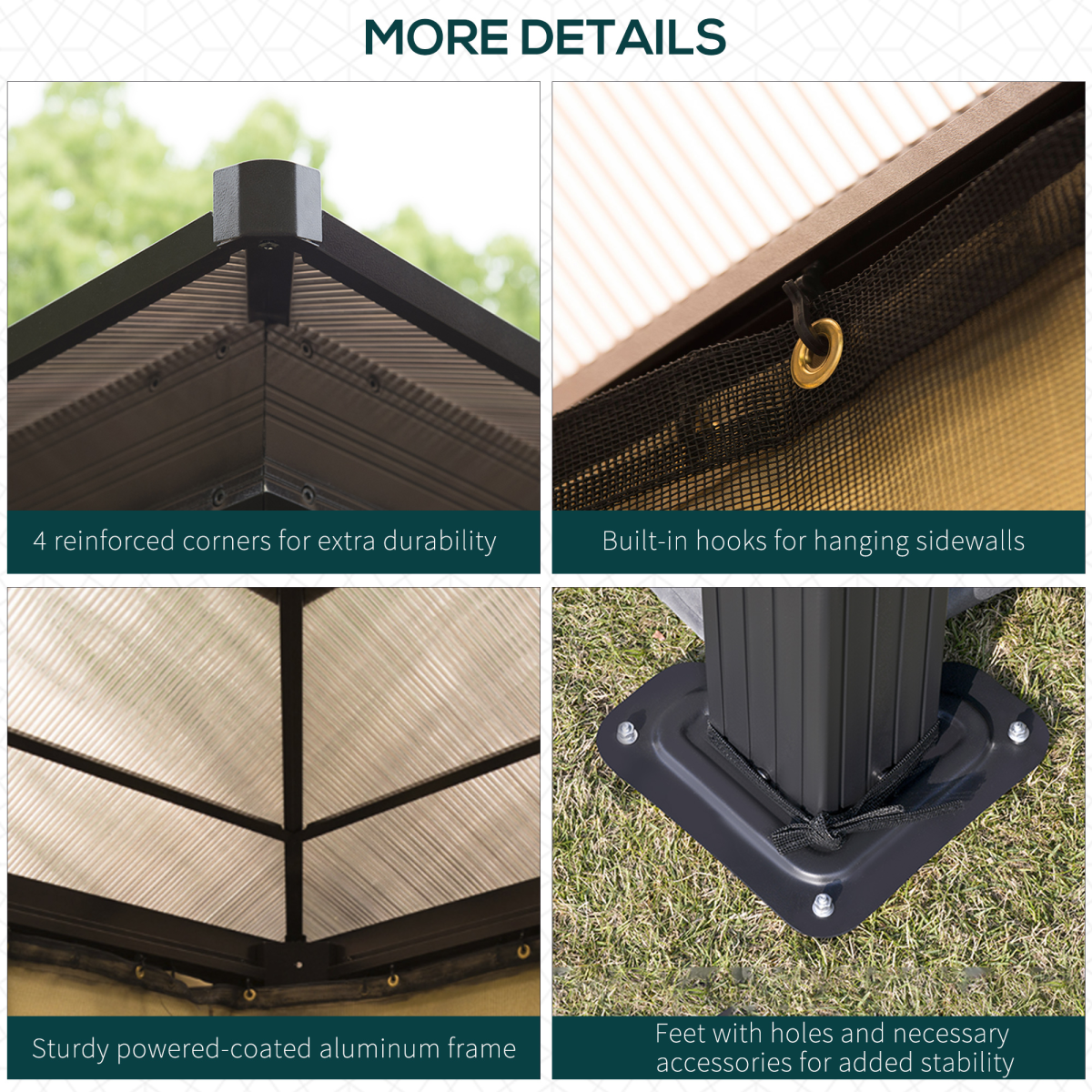 Outsunny 3 x 3.6m Hardtop Gazebo with Polycarbonate Roof & Mesh Side Screens – Garden Shelter, Brown/Beige