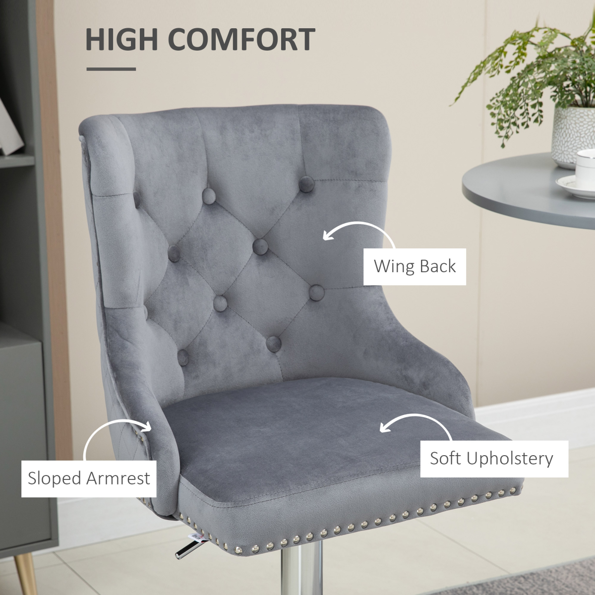 HOMCOM Set of 2 Adjustable Swivel Bar Stools with Backrest & Footrest – Padded Breakfast Bar Seats, Grey
