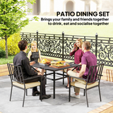 Outsunny Outdoor Dining Set with 4 Stackable Cushioned Armchairs & Metal Table, 50mm Umbrella Hole – Black/Beige