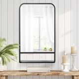 Square Wall Mirror with Shelf, 86x53 cm Modern Mirrors for Living Room, Bedroom