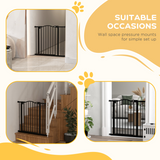 PawHut 74-87cm Adjustable Metal Pet Gate with Auto-Close & Double Lock – Safety Barrier for Doors & Stairs, Black