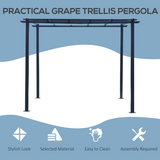 Outsunny 3 x 3m Metal Pergola with Grid Top & 8 Ground Stakes – Garden Plant Support Frame, Black