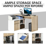 HOMCOM L-Shaped Corner Computer Desk with Cabinet, Drawer and Two Shelves – Home Office, Oak and White