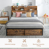 HOMCOM 5ft King Size Bed Frame with Storage Headboard – Under Bed Storage, Steel Frame