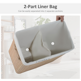HOMCOM Collapsible Bamboo Laundry Basket with Lid & Removable Bag – Foldable Storage with PU Handles