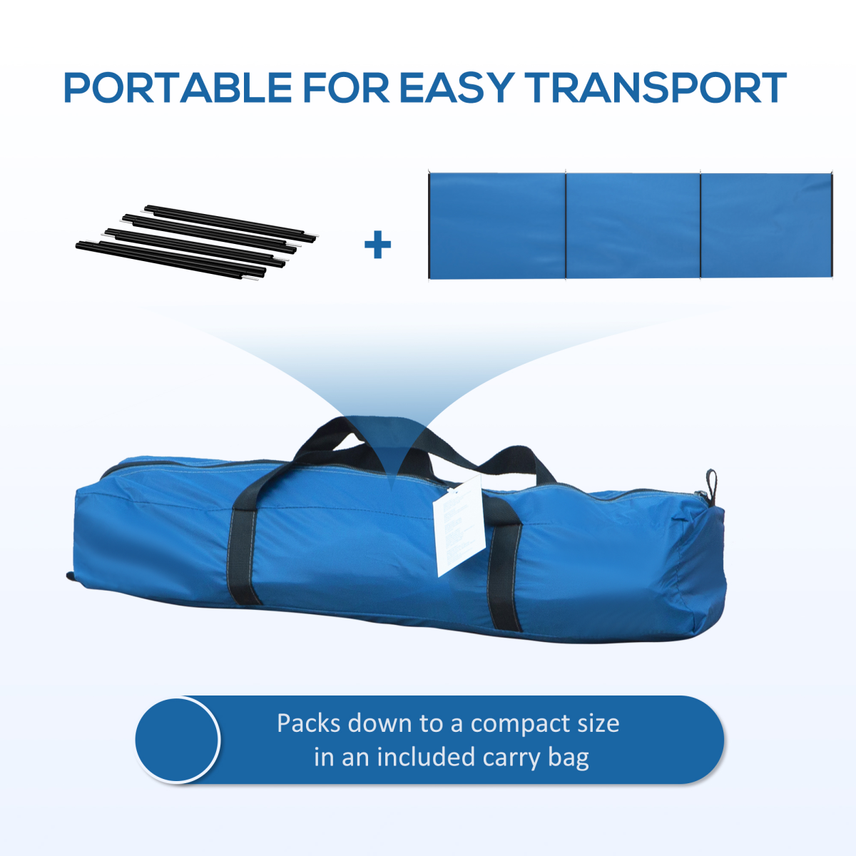 Outsunny Camping Windbreak with Steel Poles & Carry Bag – Portable Wind Blocker Privacy Wall, 540 x 150cm, Blue
