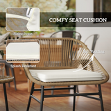 Outsunny 3-Piece Rattan Bistro Set with Cushions & Tempered Glass Table – Small Balcony Garden Furniture