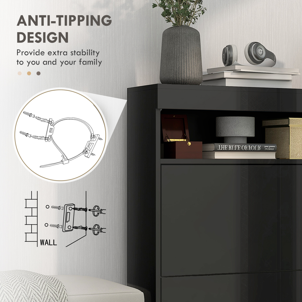 HOMCOM Wall Mounted or Freestanding Shoe Cabinet with 2 Flip Drawers – Slim Hallway Storage, Black