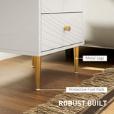 HOMCOM White Bedside Table with 2 Storage Drawers & Gold Tone Handles – Nightstand with Metal Legs