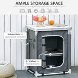 Outsunny Camping Kitchen Table with 2-Shelf Cupboard & Aluminium Frame – Portable Cook Station with Carry Bag