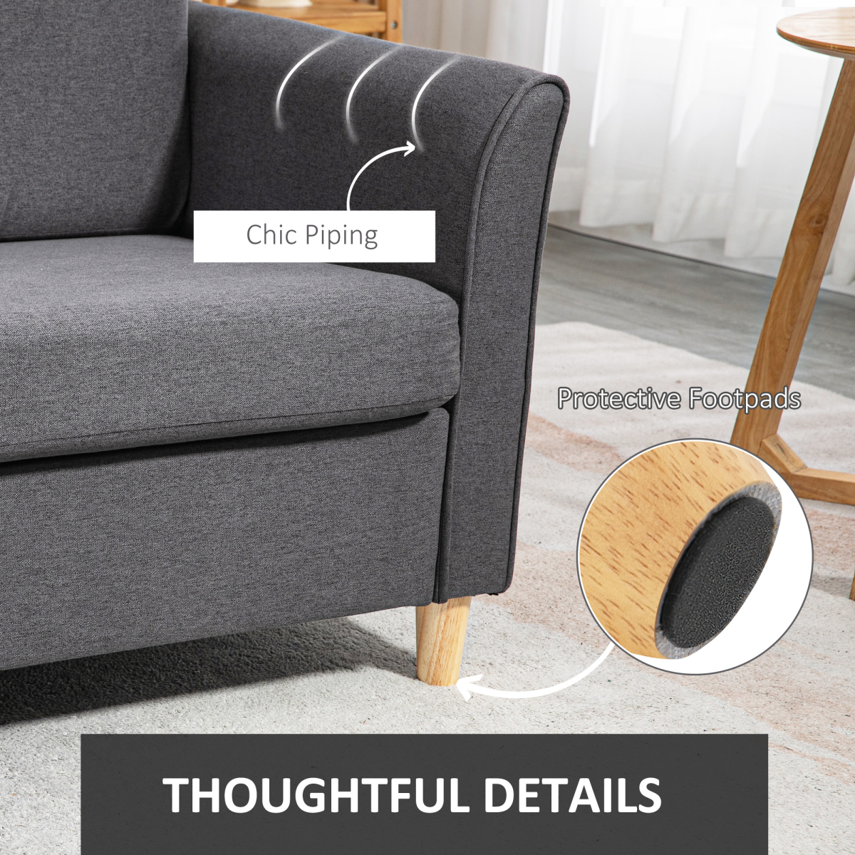 HOMCOM Linen 2 Seater Loveseat Sofa with Padded Armrests – Compact Sofa for Flats & Small Rooms, Dark Grey