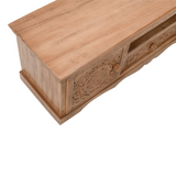 Artwork Carved Solid Mango Wood TV Cabinet with Media Storage – Handcrafted Artisan Living Room Unit