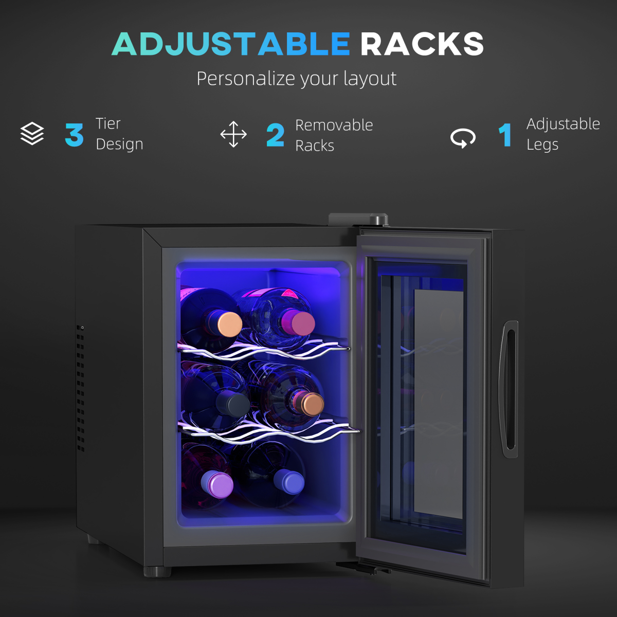 HOMCOM 6 Bottle Mini Wine & Beer Fridge with Glass Door & Touch Controls – Compact Drinks Cooler