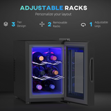 HOMCOM 6 Bottle Mini Wine & Beer Fridge with Glass Door & Touch Controls – Compact Drinks Cooler