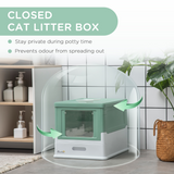 PawHut Hooded Cat Litter Box with Scoop & Removable Tray – Portable Enclosed Pet Toilet, Green