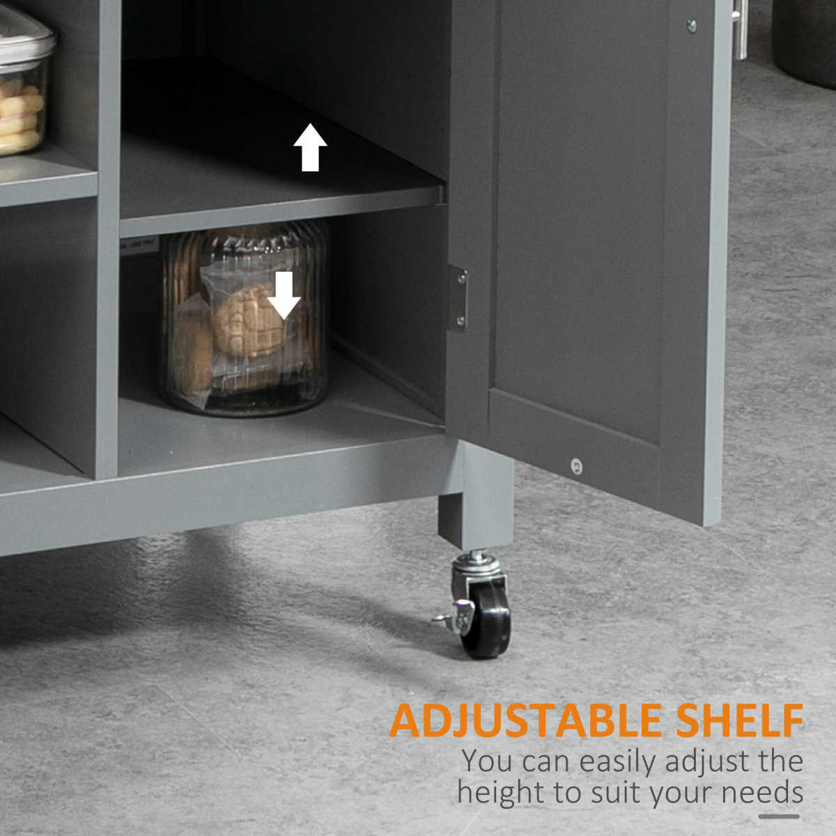 HOMCOM Kitchen Trolley with Open Shelf, Storage Drawer & Lockable Wheels – Utility Cart on Wheels, Grey