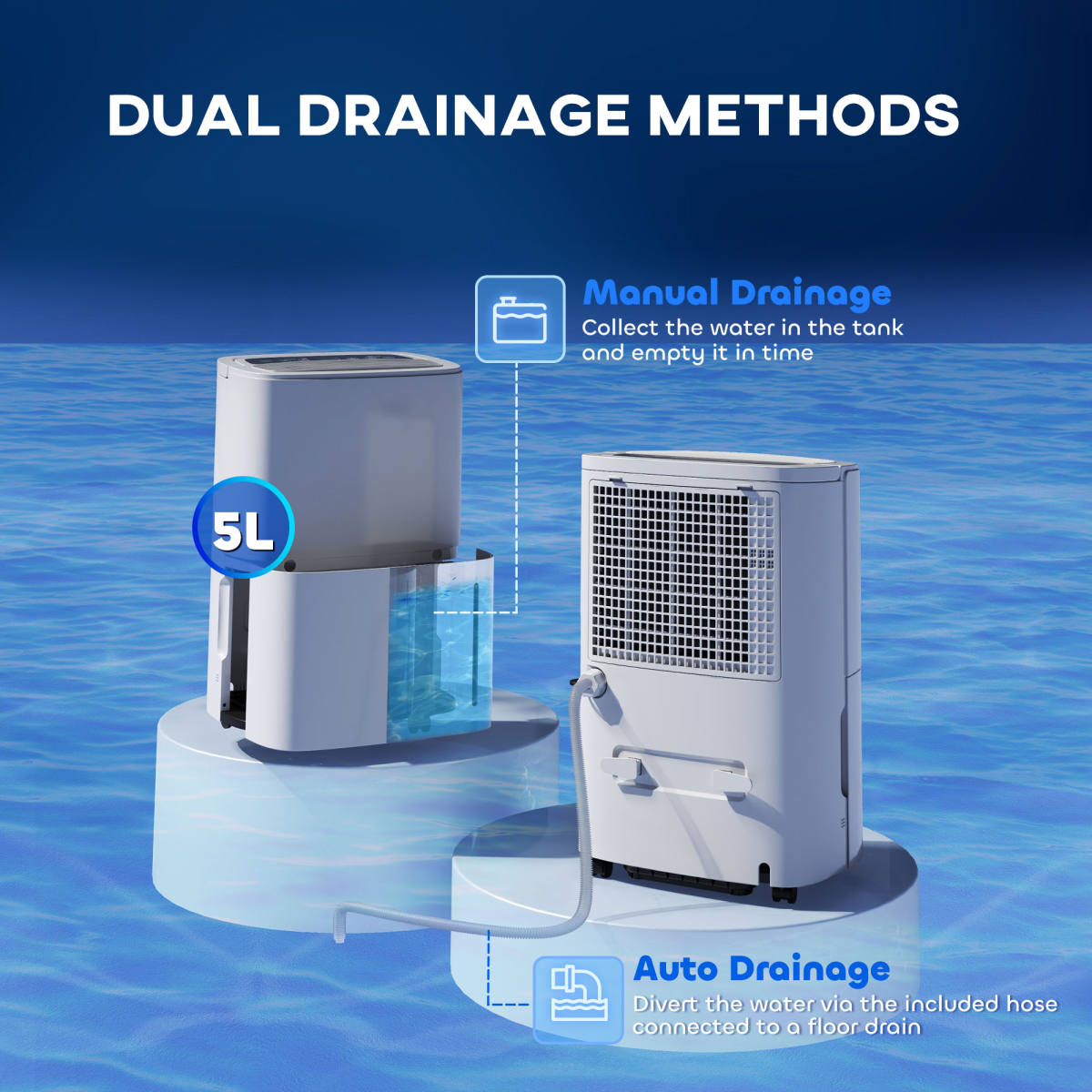 HOMCOM 20L/Day Dehumidifier with Continuous Drainage, 5L Tank, LED Display & Timer – Basements & Laundry Rooms