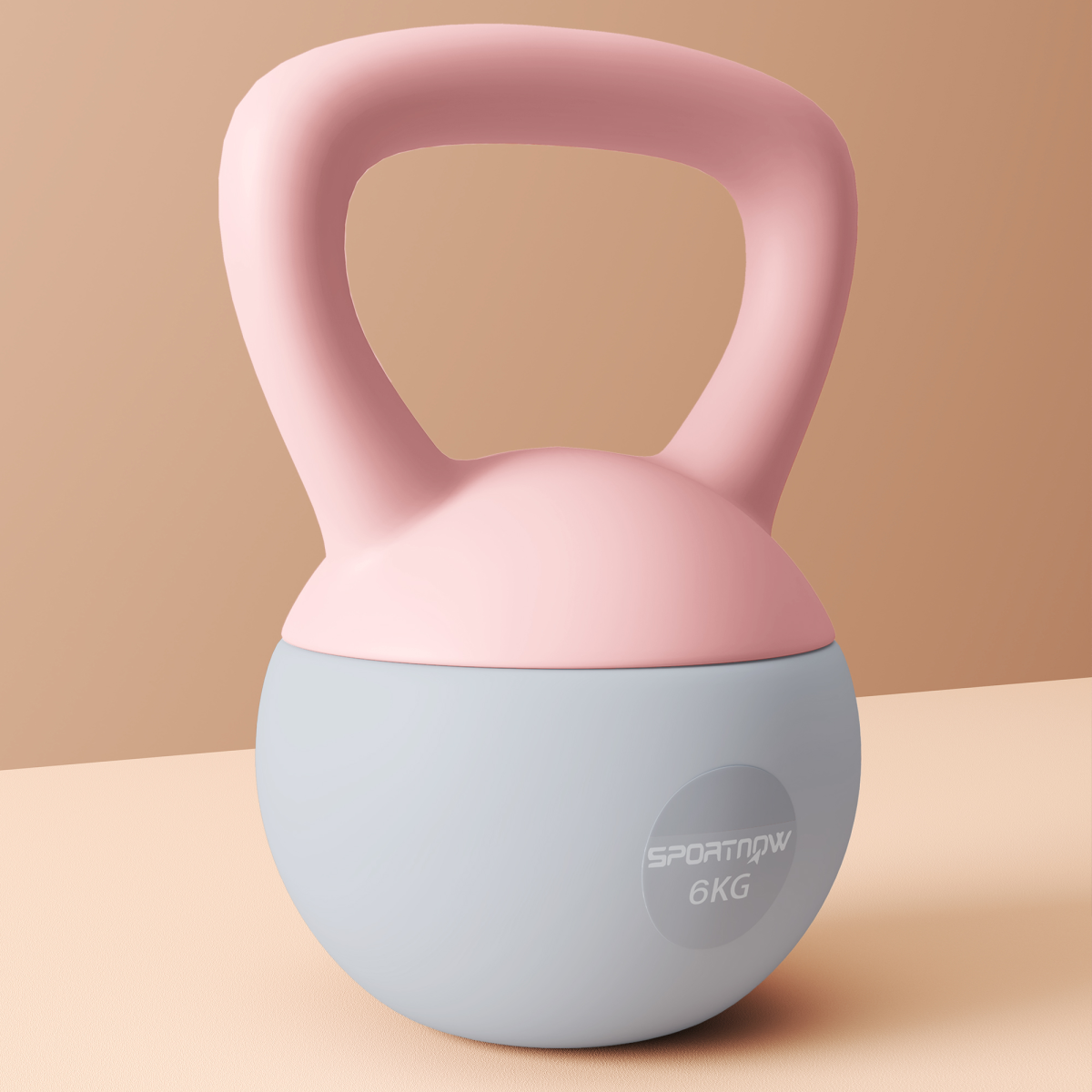 Soft Body Kettlebell 6kg with Non-Slip Ergonomic Handle – Home Gym Strength Training, Pink and Grey