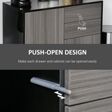 Glossy and Matte Side Cabinet with 2 Doors and 2 Drawers – Push-Open Home Office Storage, Grey and Black