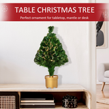 HOMCOM 2ft Pre-Lit Artificial Tabletop Christmas Tree with Fibre Optic & LED Lights – Multi-Colour, Green