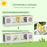 PawHut Indoor Rabbit Hutch with Separable Rooms and Slide-Out Tray – Guinea Pig Cage & Bunny Run, Grey