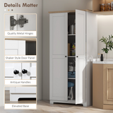 Wooden Storage Cabinet with 2 Doors & 4 Shelves – 172cm Kitchen Pantry Cupboard, White
