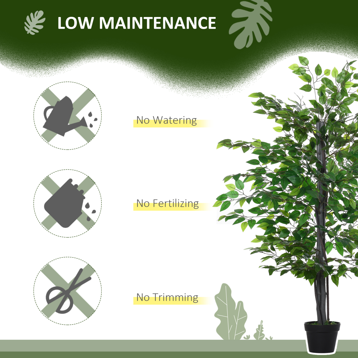 Outsunny 145cm Artificial Banyan Tree in Cement Pot – Realistic Indoor Greenery for Home & Office