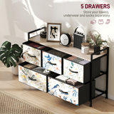 5-Drawer Fabric Chest of Drawers with Steel Frame & Wood-Effect Top – Foldable Drawer Storage Unit, White
