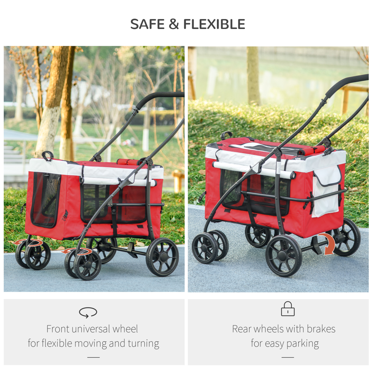 PawHut Foldable Pet Stroller with Detachable Carrier & Soft Padding – Small Dog Pushchair, Red