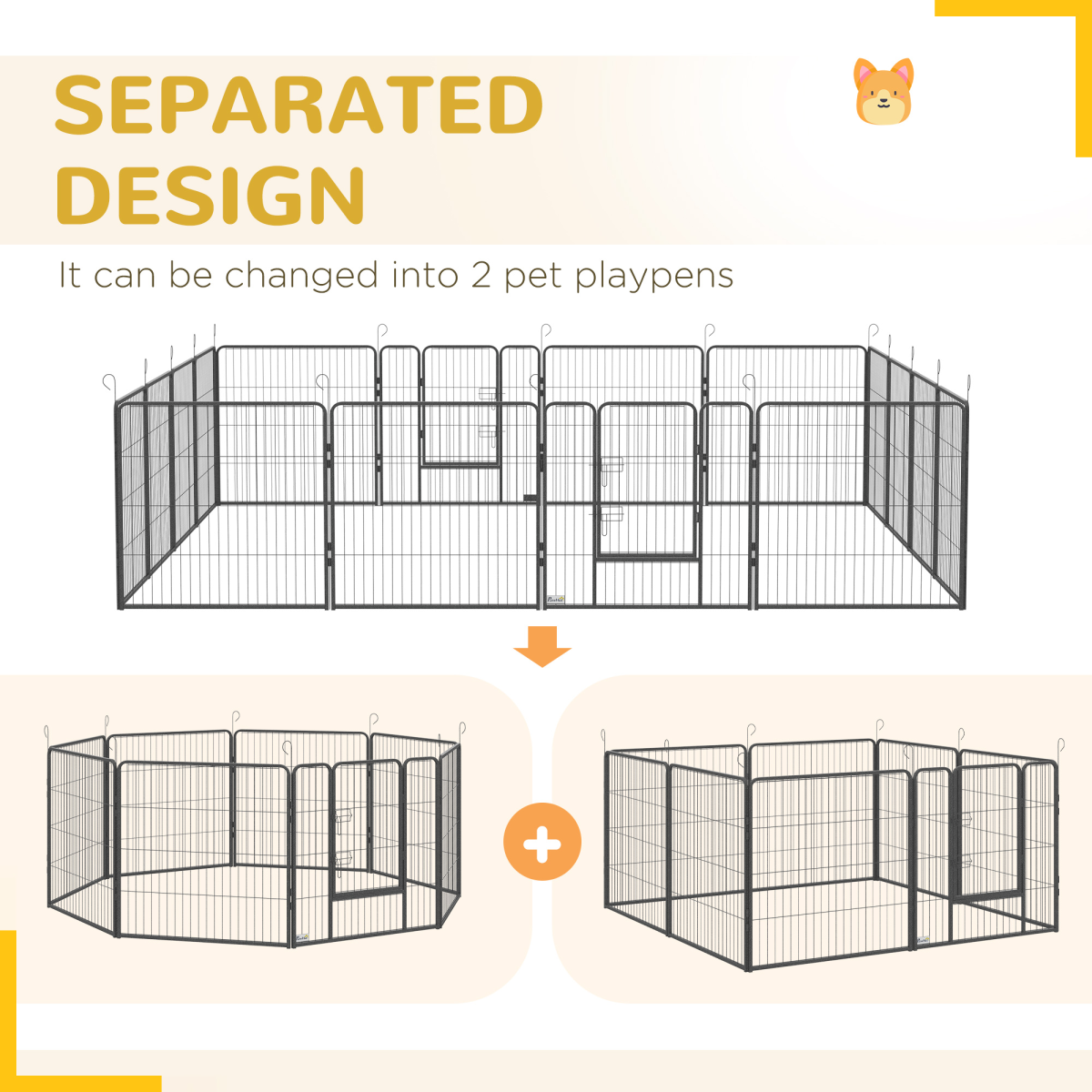 PawHut 16-Panel Heavy Duty Dog Playpen with Doors and Ground Stakes – Foldable Puppy Pen for Small and Medium Dogs, 80 cm High