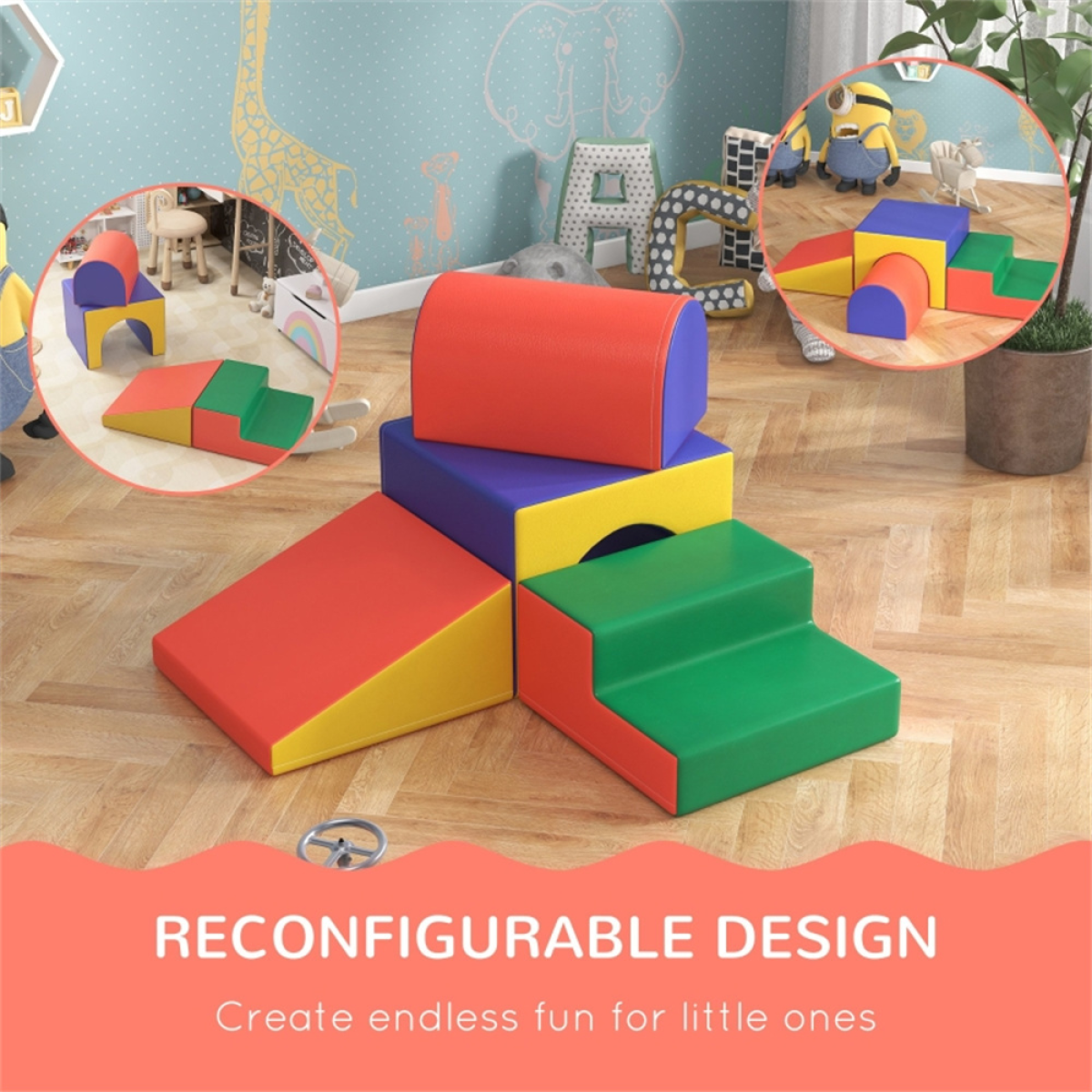 Kids 2-Piece Soft Play Set with Stairs, Ramp, Tunnel & Cuboid – Foam Climbing & Crawling Toy, Ages 1–3