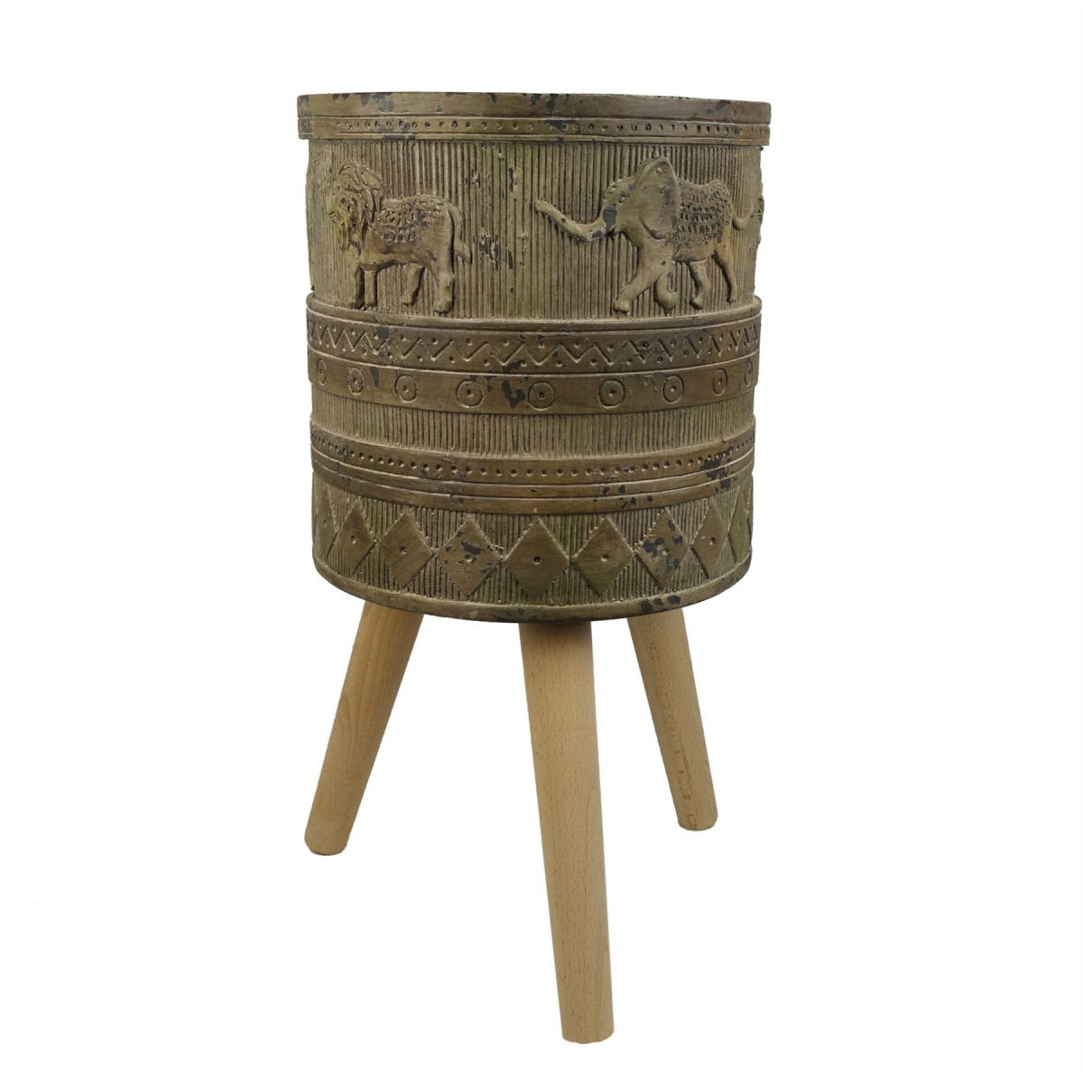 55cm Jungle Planter with Legs – Embossed Lion & Elephant