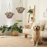 Artificial Hanging Basket with Purple Flowers & Lush Foliage – Maintenance-Free Home & Office Decor