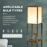 HOMCOM Dual Light Shelf Floor Lamp with Fabric Lampshades & Display Shelves – Living Room Lighting, Brown