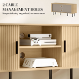 HOMCOM TV Unit with Two Open Shelves, Two Cupboards & Cable Management – Living Room Media Storage, Oak Tone