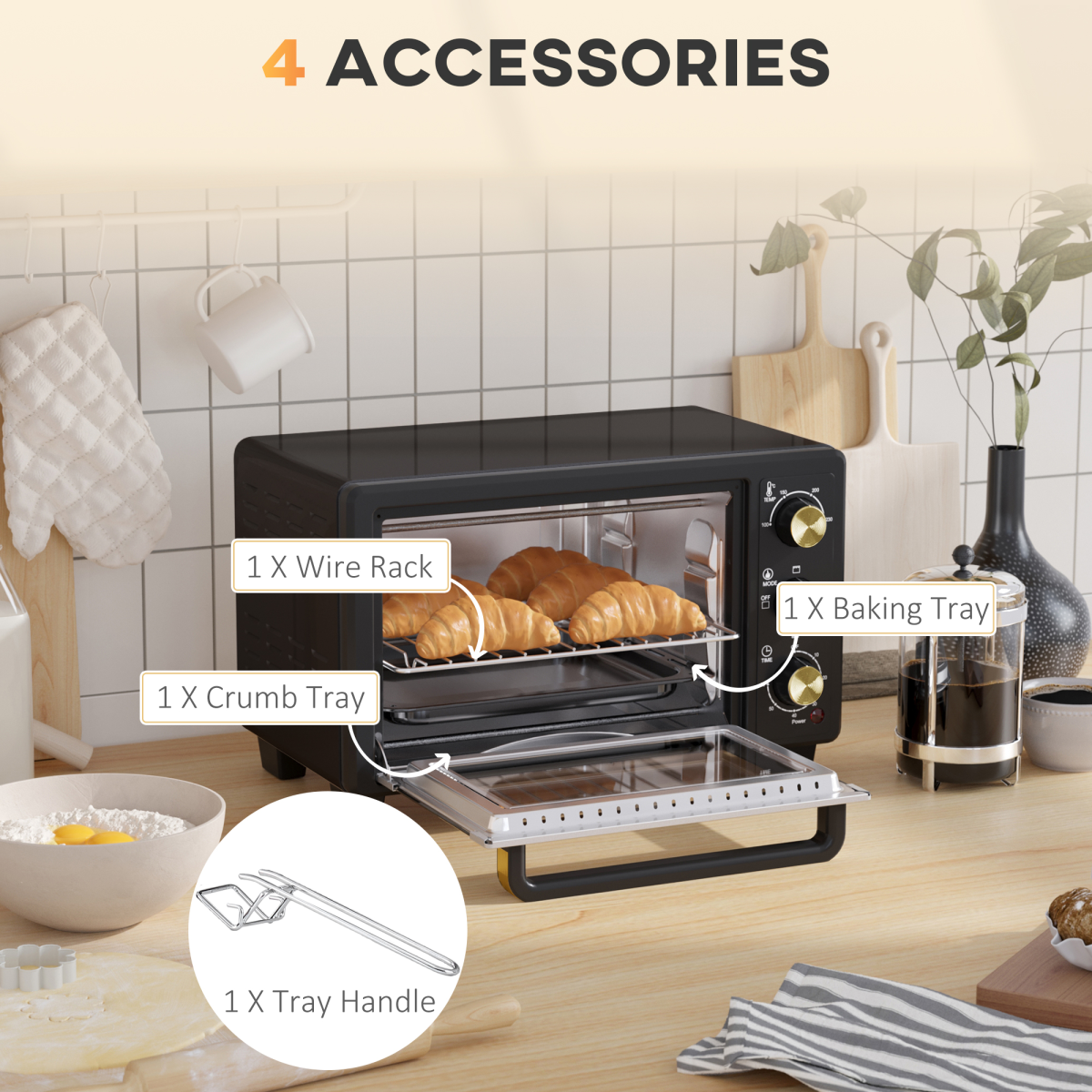 HOMCOM 16L Countertop Mini Oven with Adjustable Temp & Timer, 1400W – Compact Bake, Toast and Grill, Black