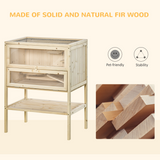 Wooden Hamster Cage with Hinged Top, Front Door and Plexiglass Window – Natural Fir Wood Pet Cage