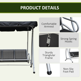 Outsunny 3 Person Steel Garden Swing Chair with Adjustable Canopy – Freestanding Patio Seat, Black