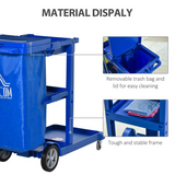 HOMCOM Housekeeping Cleaning Trolley with 3 Shelves, Lidded Bin Bag & Side Hooks – Blue