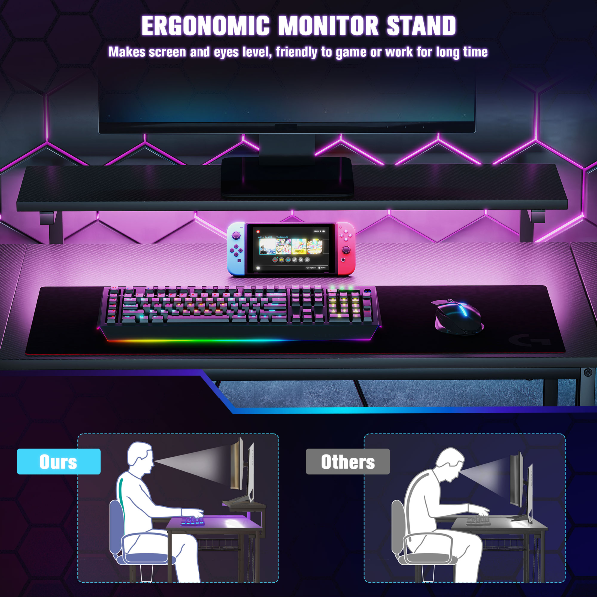 HOMCOM Reversible L-Shaped Gaming Desk with Remote-Controlled LED Lights & Storage Shelves