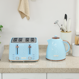 Kettle and 4-Slice Toaster Set with 1.7L Fast Boil Kettle & 7 Browning Levels – Honeycomb Design, Light Blue