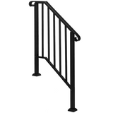 Artisasset Matte Black Outdoor Iron Handrail, 2 or 3 Steps – Galvanised Iron Garden Rail with Install Kit