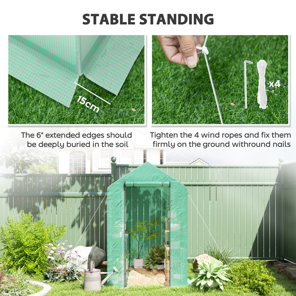 Outsunny Walk-In Greenhouse with 4 Shelves, UV-Resistant PE Cover & Zipped Door, 120 x 186 x 190cm, Green